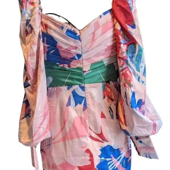 Mandira Wirk Multi Color Satin Printed Draped Dress - Picture 5 of 13